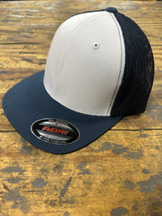 Flexfit - Mesh Trucker Hat, Curved Bill - White/Navy
