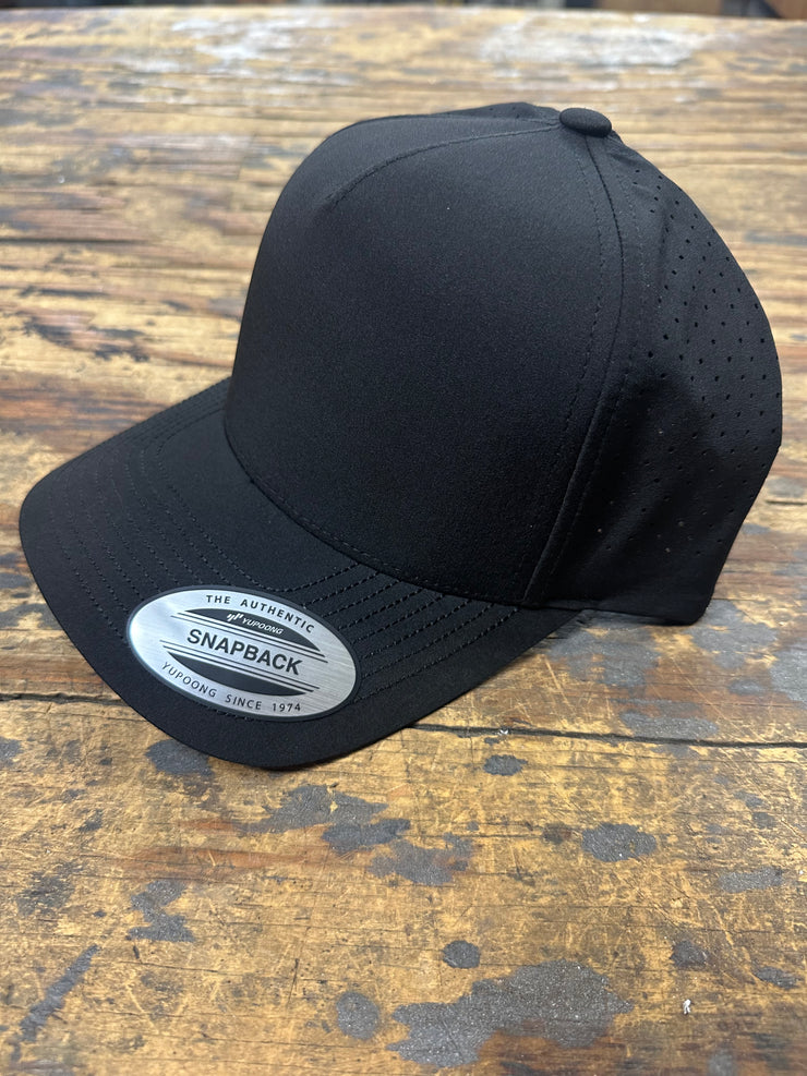 Snapback - Perforated Performance Hat, Curved Bill - Black